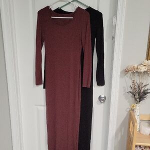 Long Sleeve Brown Or One Black Maxi Dress - Brand Unknown